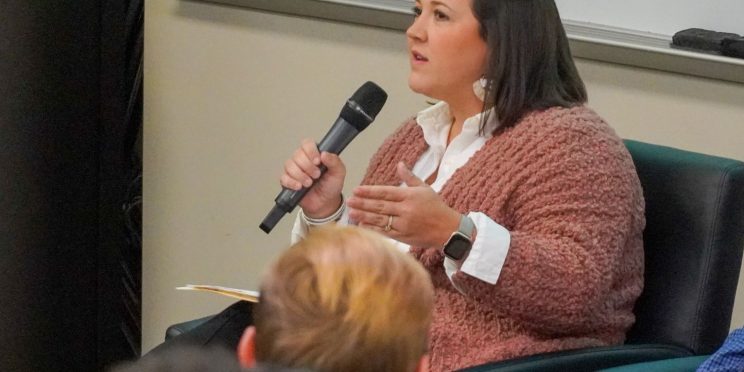 Kristin Hatcher speaks to students during the 2020 Marketplace Faith Friday Forums.