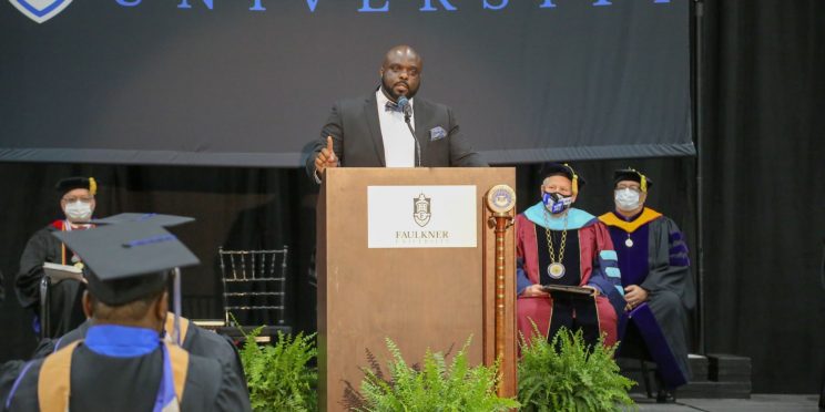 Sheriff Alfonzo Williams encourages graduates to live a life of service during his commencement speech on May 1, 2021.