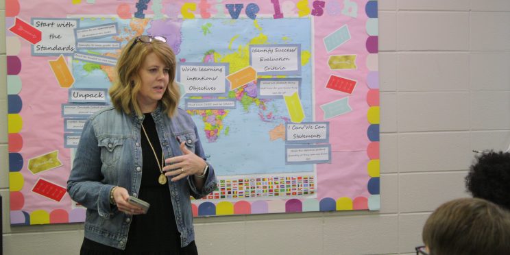 Julie Knapp speaks to students during the 2023 Marketplace Faith Friday Forums.