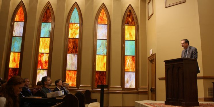 Monte Cox speaks during IFA on the topic, Through a Glass Darkly: Facing the Future with Hope.