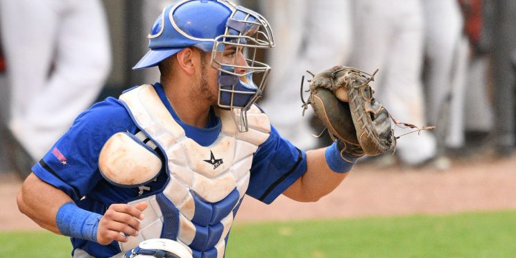 Jonathan Villa makes a catch for the Faulkner Eagles baseball team.