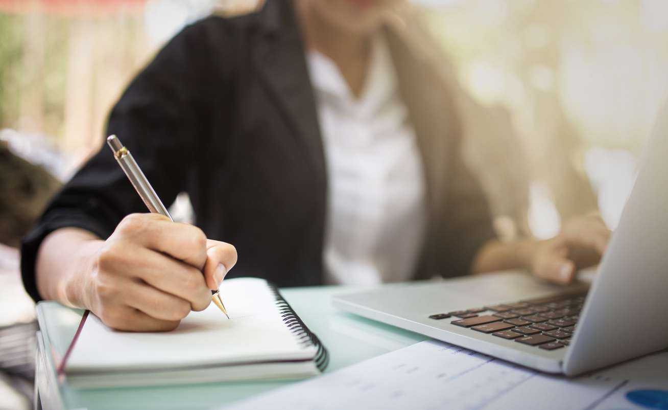 Adult student completing courses online