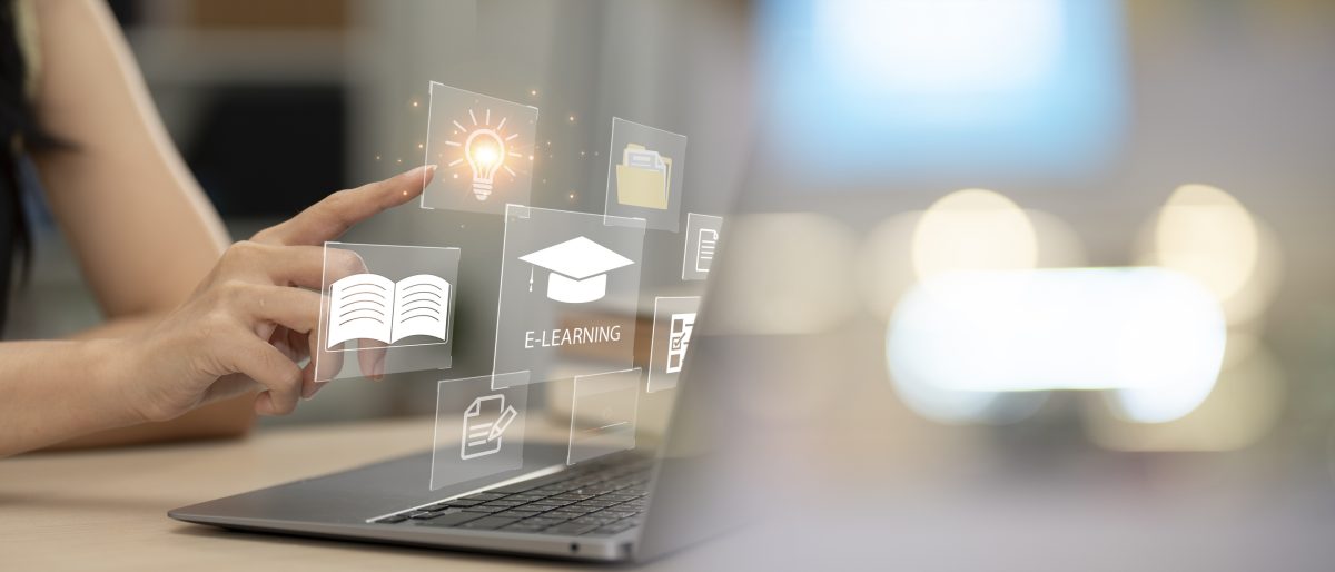 Concept illustration of person using laptop for online courses