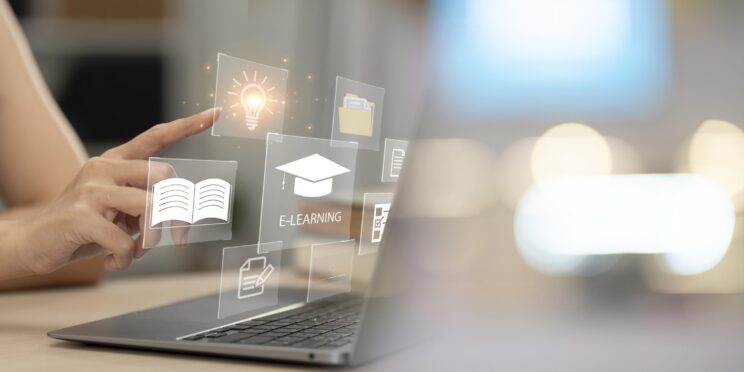 Concept illustration of person using laptop for online courses